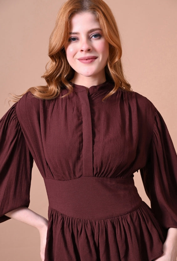 Brown Rayon Women's Tiered Dresses for Women
