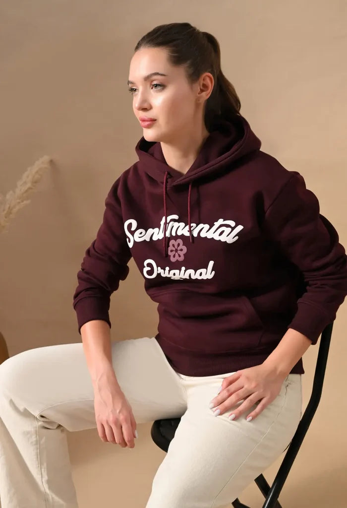 Burnt Maroon Puff Print Men's Pullover Hoodies for Men