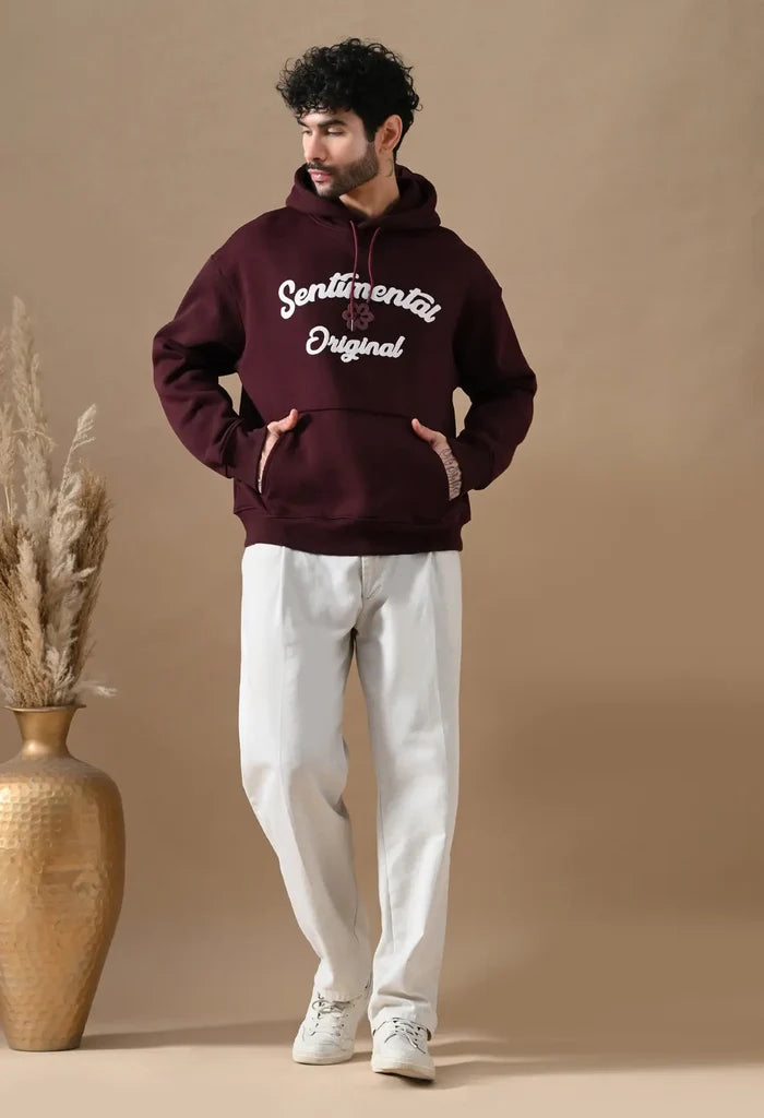 Burnt Maroon Puff Print Men's Pullover Hoodies for Men