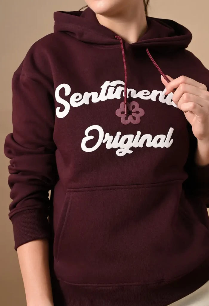 Burnt Maroon Puff Print Men's Pullover Hoodies for Men