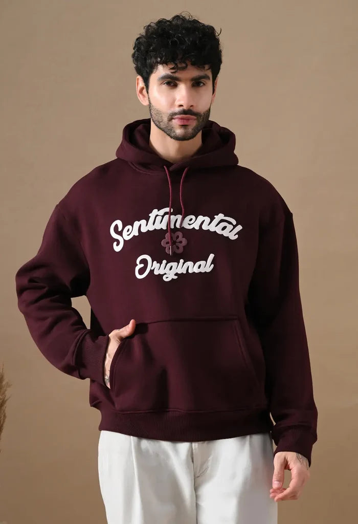 Burnt Maroon Puff Print Men's Pullover Hoodies for Men