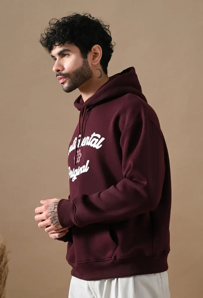 Burnt Maroon Puff Print Men's Pullover Hoodies for Men