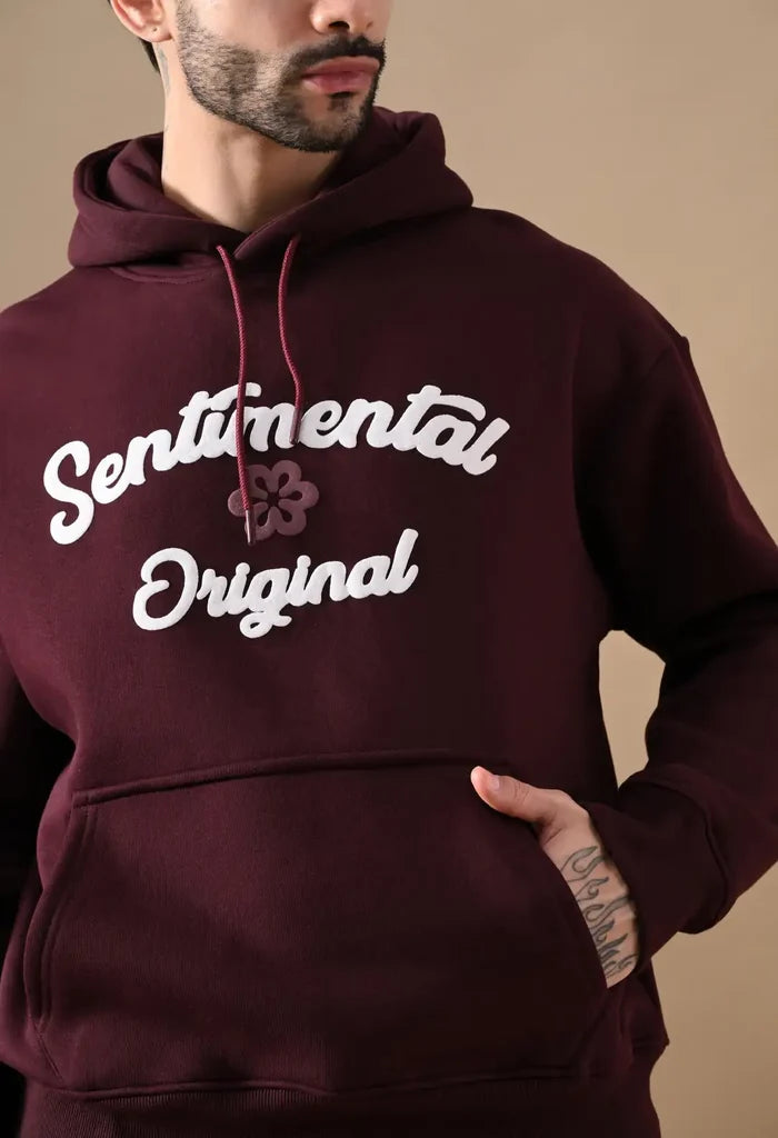 Burnt Maroon Puff Print Men's Pullover Hoodies for Men