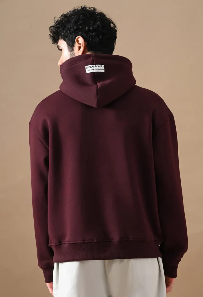 Burnt Maroon Puff Print Men's Pullover Hoodies for Men