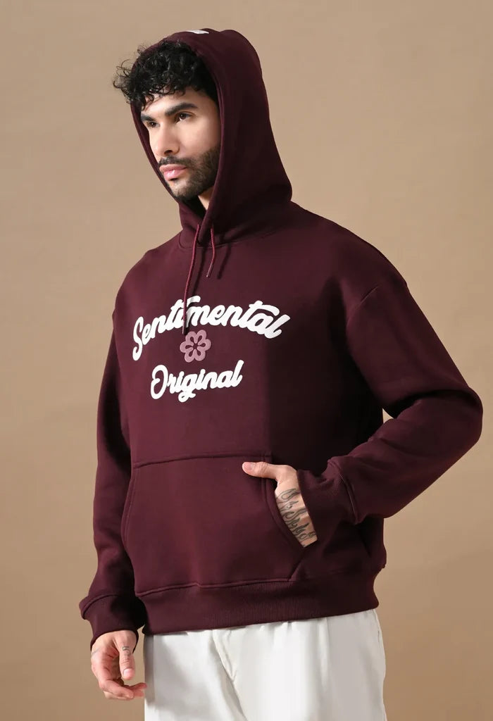 Burnt Maroon Puff Print Men's Pullover Hoodies for Men