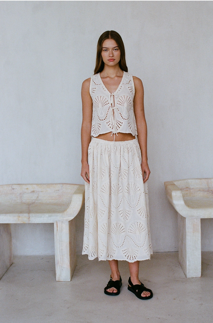 Cannes Eyelet Skirt in Natural