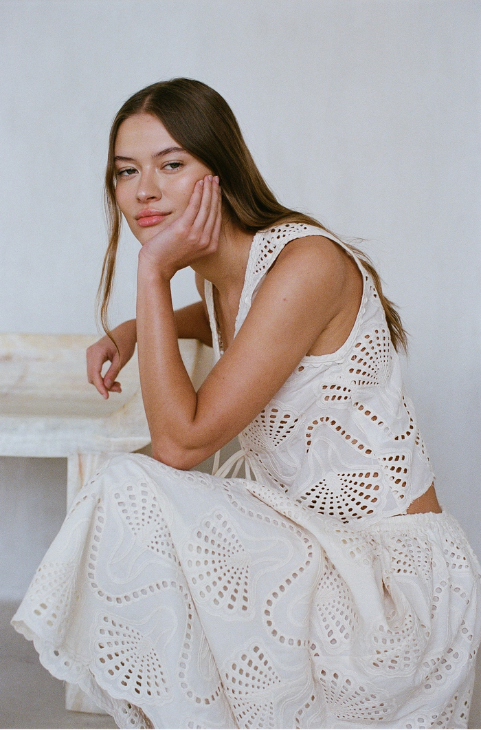 Cannes Eyelet Skirt in Natural