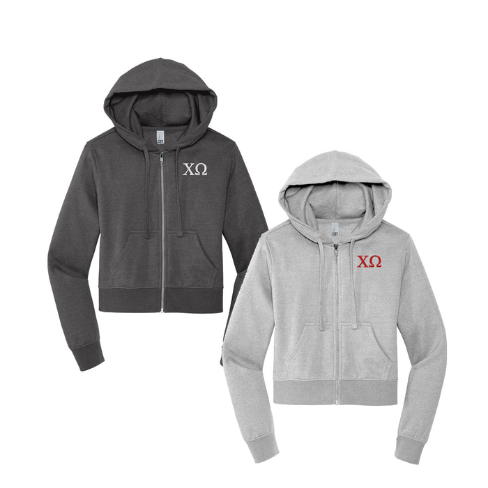 Chi Omega Cropped Zip Up Hoodie