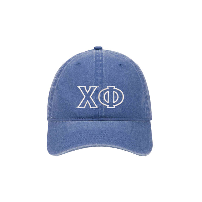 Chi Phi Outlined Letters Beach Washed Hat