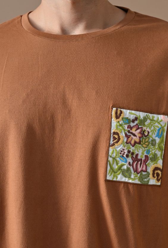 Chocolate Brown Oversized Fit Floral Print Men's Oversized T-Shirts for Men