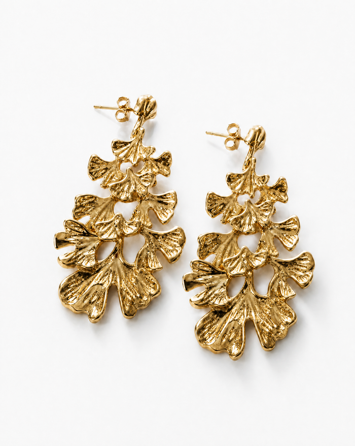 Coral Drop Gold Earrings
