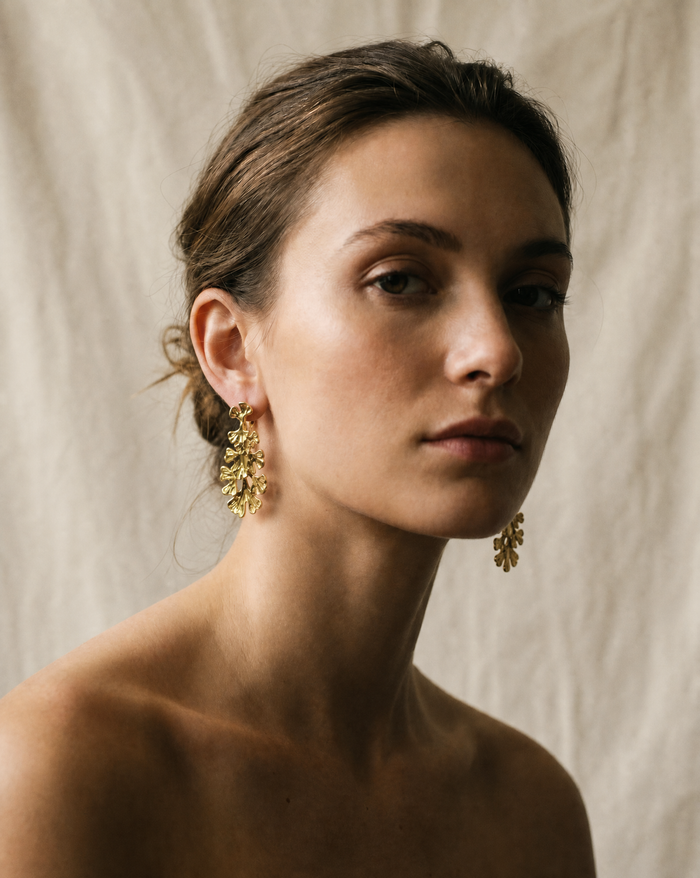 Coral Drop Gold Earrings