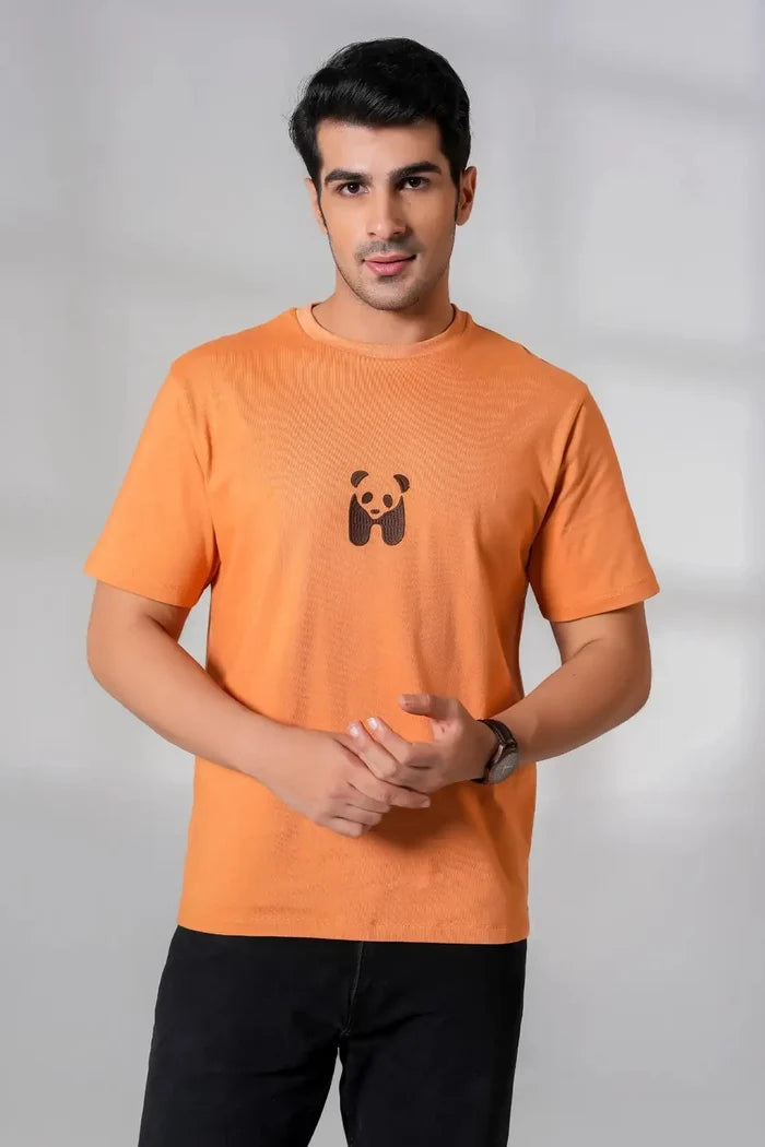 Coral panda embroidery regular fit t-shirt – front look
