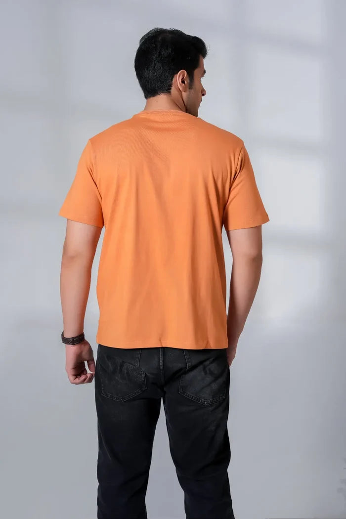 Back view of men’s coral regular fit cotton short sleeve t-shirt