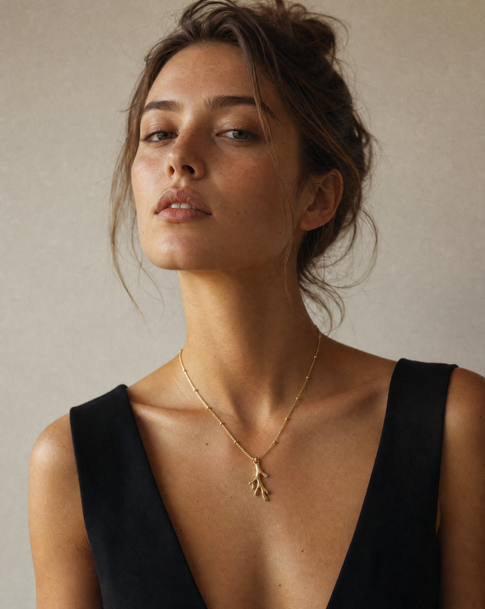 Coral Pendant 18k Gold Plated Necklace