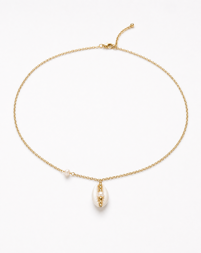 Cowrie Shell with Beads and Pearl 18k Plated Gold Necklace