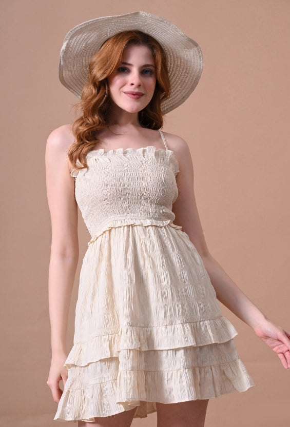 Cream Smocked Women's Smocked Dresses for Women