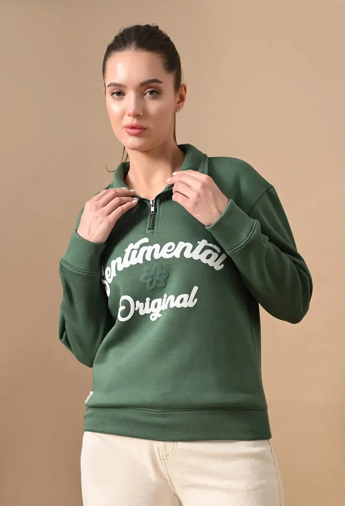 Dark Green Puff Print Men's Henley Sweatshirts for Men