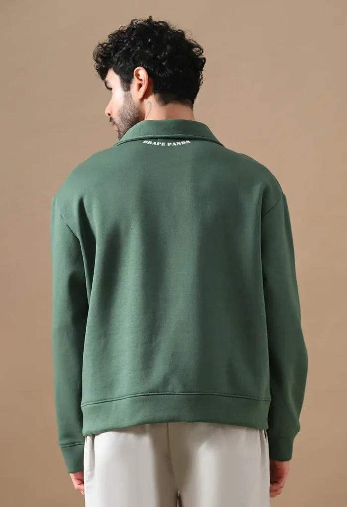 Dark Green Puff Print Men's Henley Sweatshirts for Men