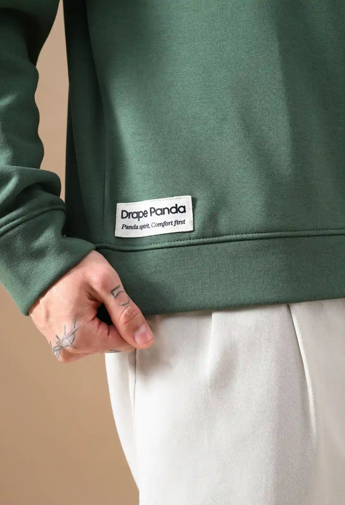 Dark Green Puff Print Men's Henley Sweatshirts for Men