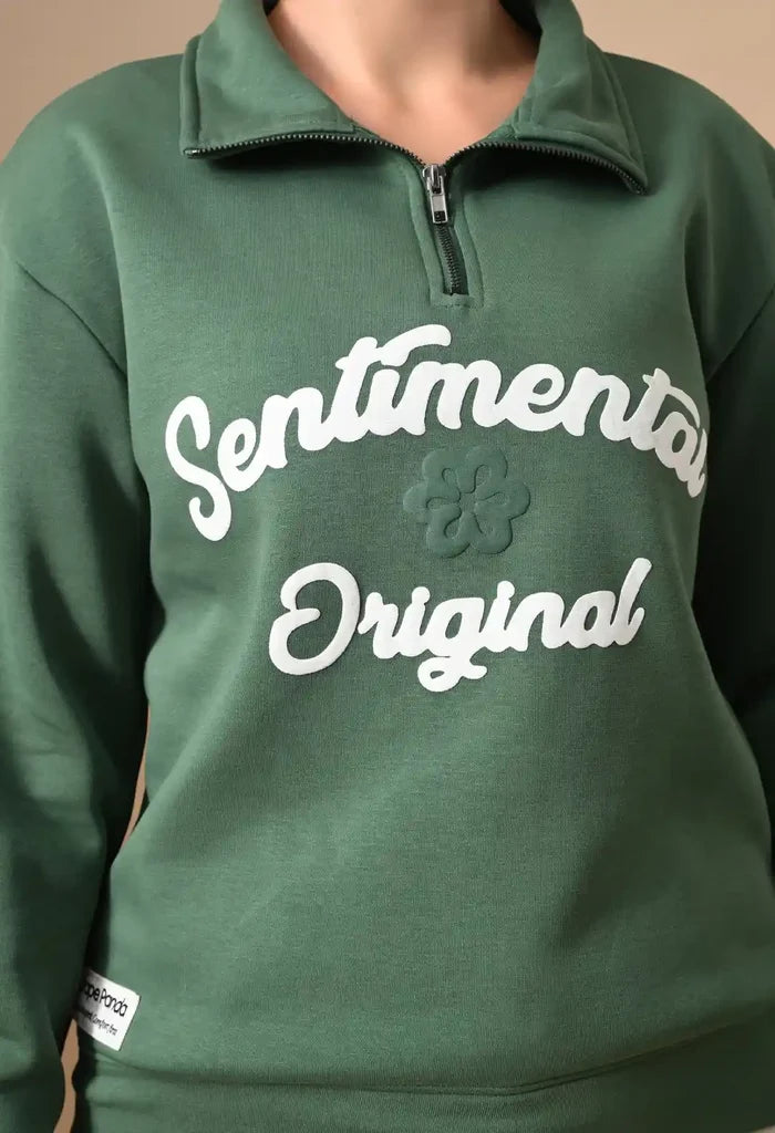 Dark Green Puff Print Men's Henley Sweatshirts for Men