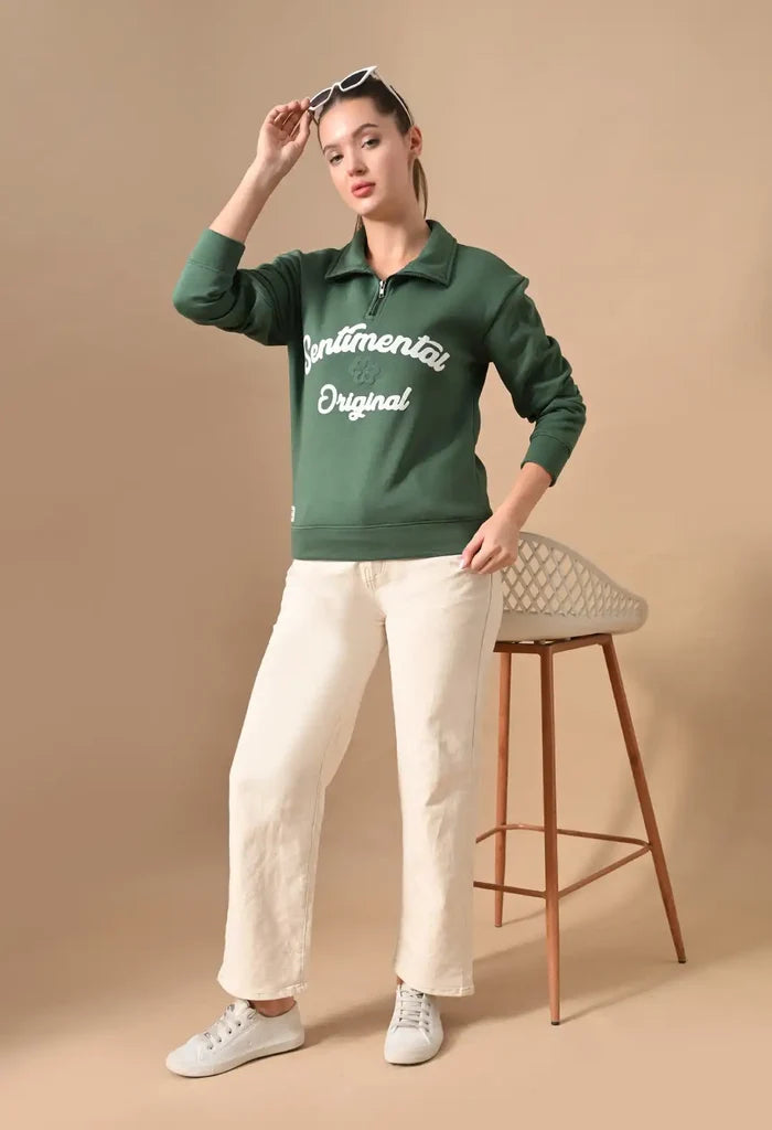 Dark Green Puff Print Men's Henley Sweatshirts for Men