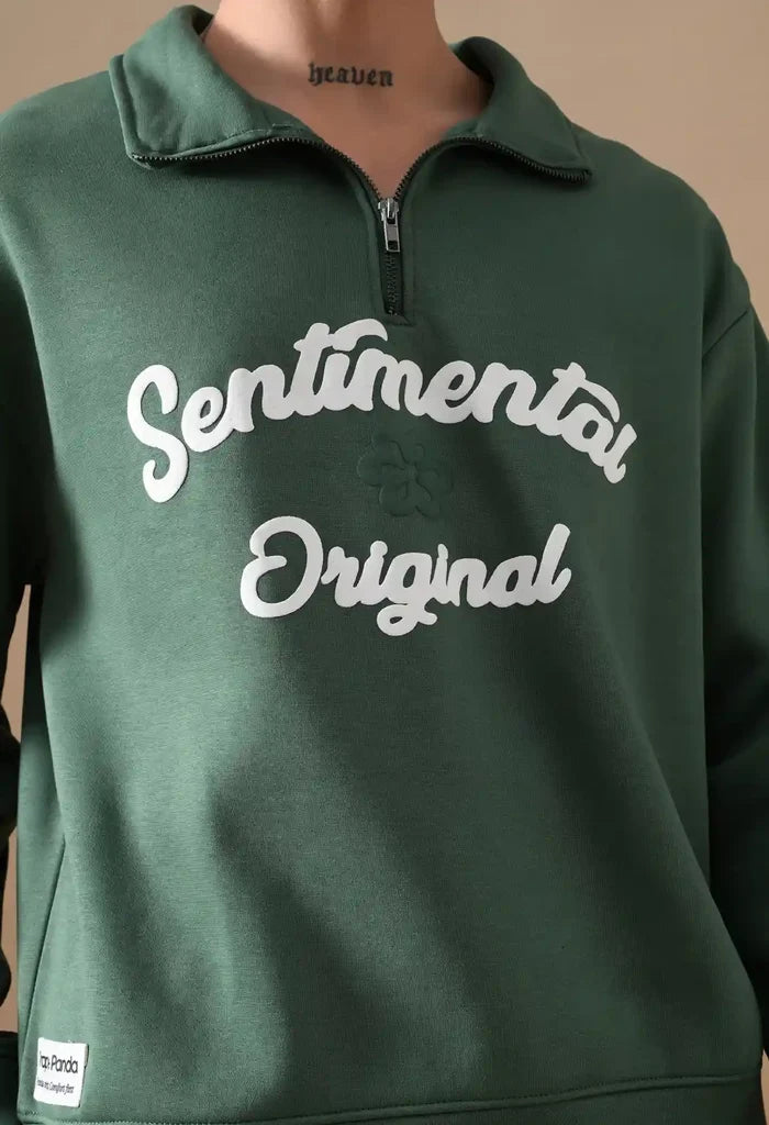 Dark Green Puff Print Men's Henley Sweatshirts for Men