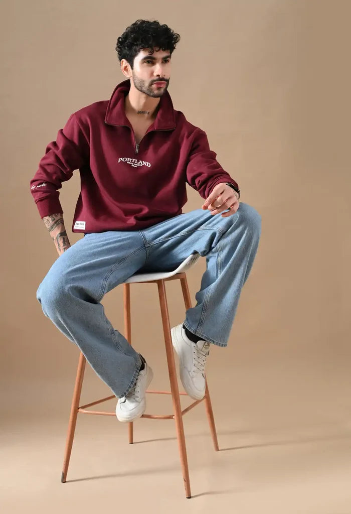 Deep Red Men's Henley Sweatshirts for Men