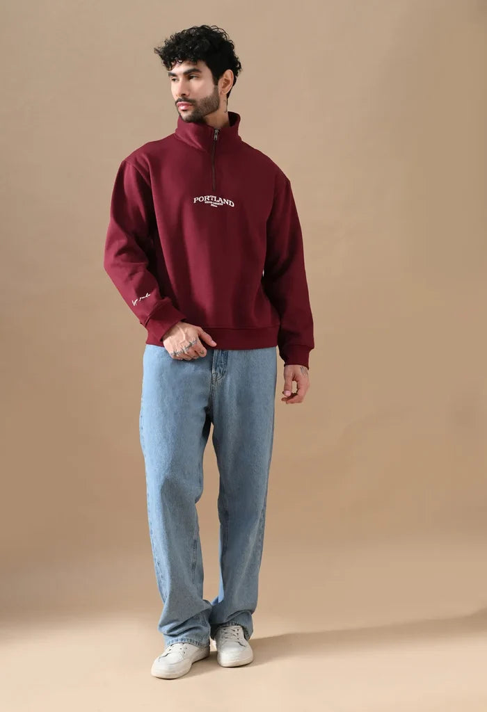 Deep Red Men's Henley Sweatshirts for Men