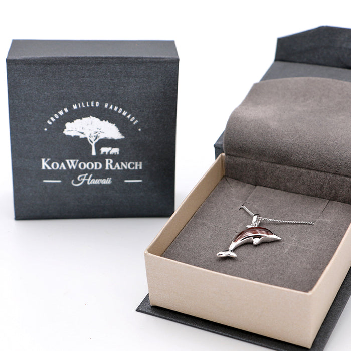 Dolphin Sterling Silver Koa Inlay Pendant