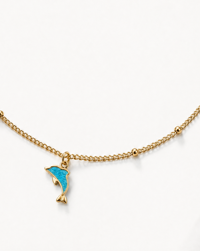 Dolphin with Turquoise Enamel Pendant Choker Necklace