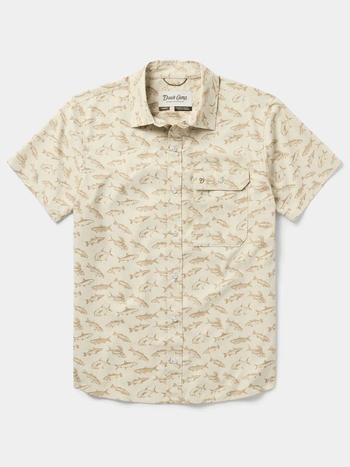 Duck Camp Men's Brrr Performance Shirt Short Sleeve Duck Camp Sand Dollar Coastal Frenzy / XL Men's Short Sleeve Button Down Shirts Rivers and Glen Trading Co