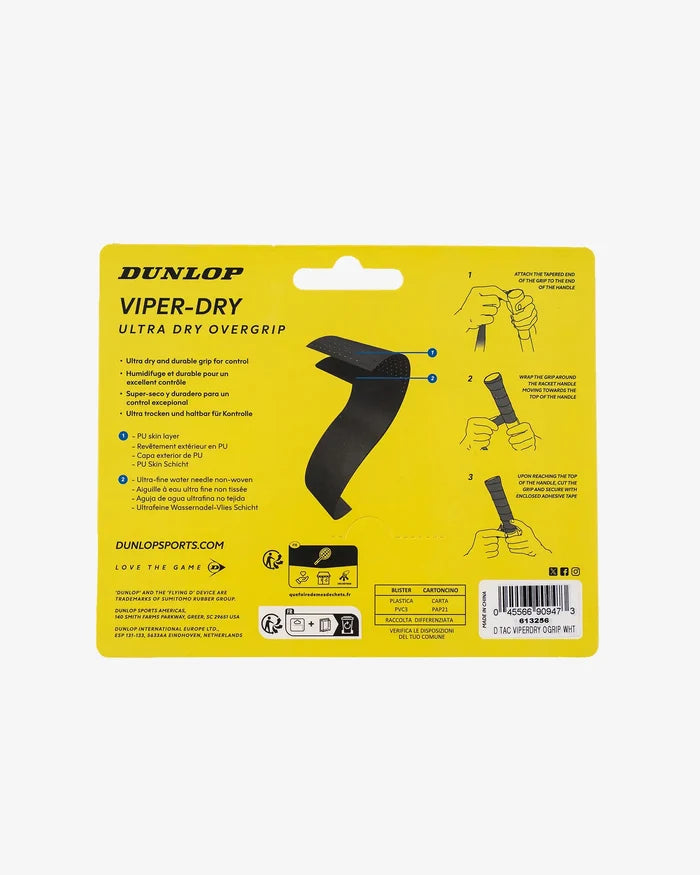 Dunlop Dunlop ATP Tour Viper-Dry Overgrip - 3 Pack -  White Tennis Grip Tape