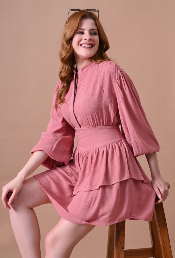 Dusty Rose Rayon Women's Tiered Dresses for Women