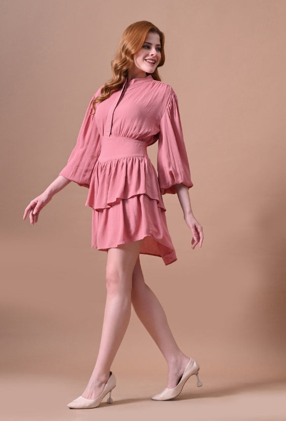 Dusty Rose Rayon Women's Tiered Dresses for Women