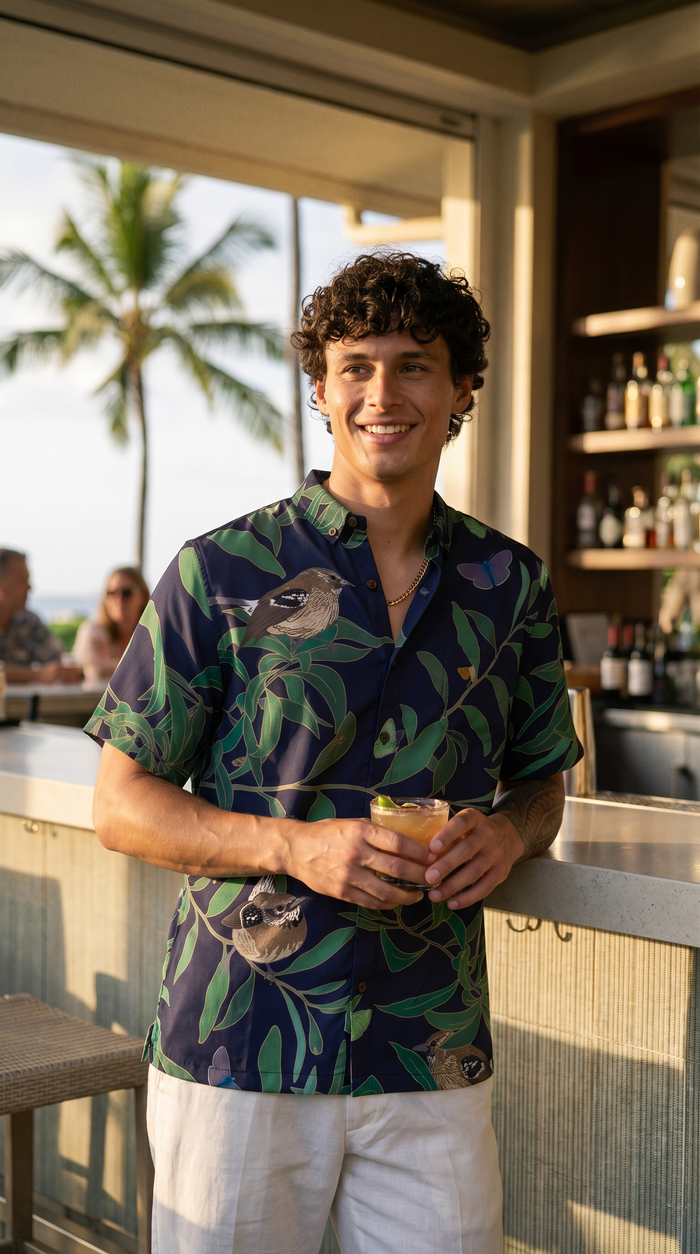 Elepaio & Insects Aloha Shirt - Back View