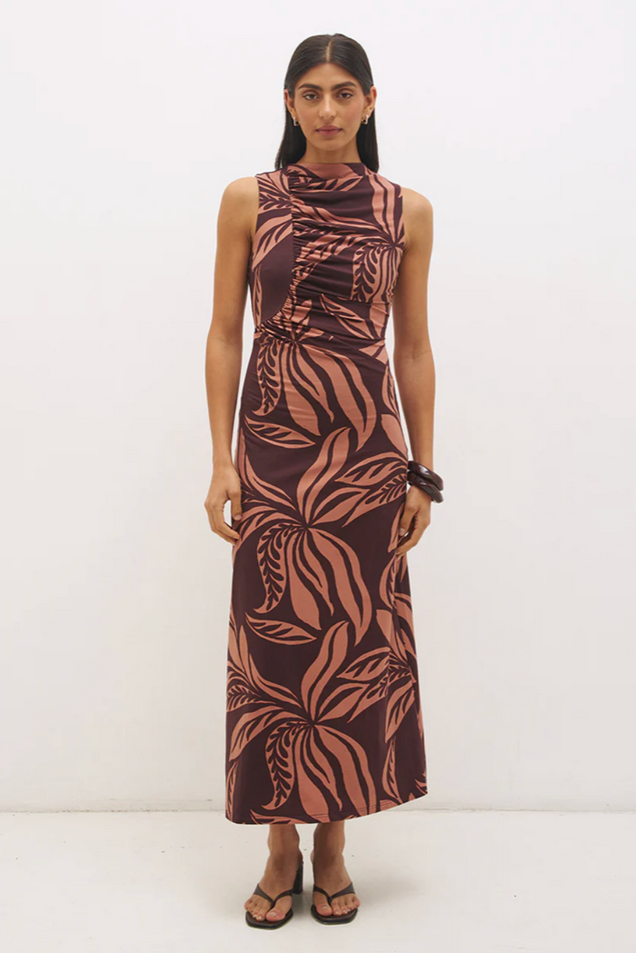 Farah Ruched Dress - Flowy Leaf