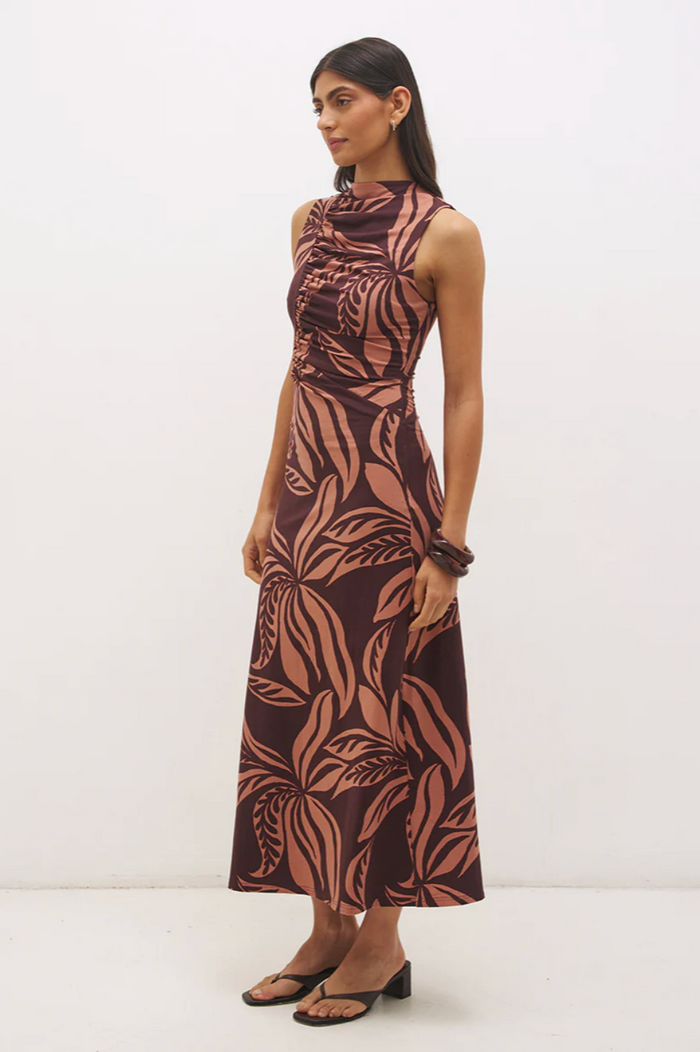 Farah Ruched Dress - Flowy Leaf