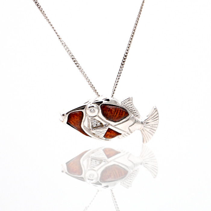 Fish Sterling Silver Koa Inlay Pendant