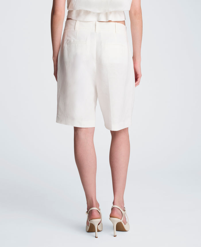 Fly Front High Rise Pleated Short Bermuda Refined Linen Short