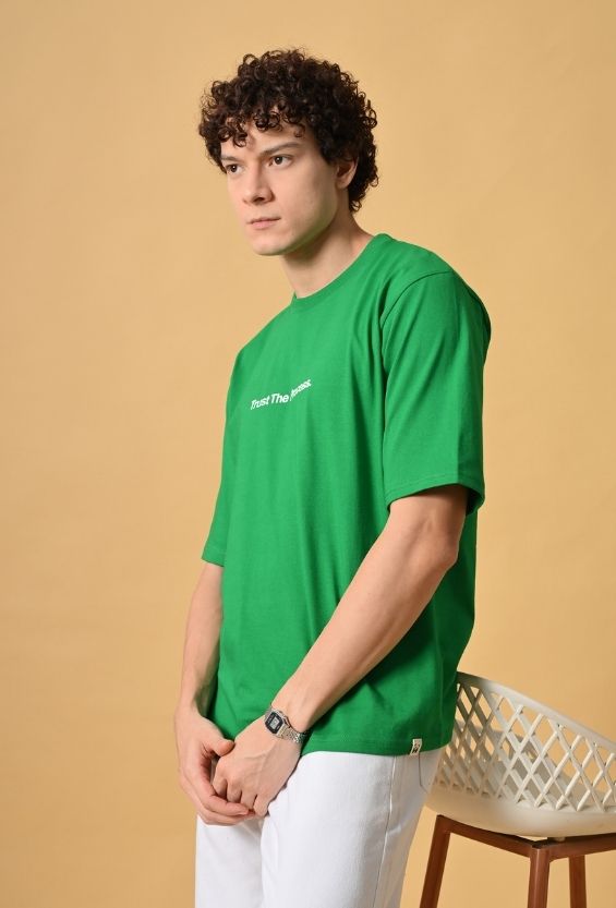 Forest Green Cotton Relaxed Fit Graphic T-Shirt for Men | 210 GSM | Typography Back Print