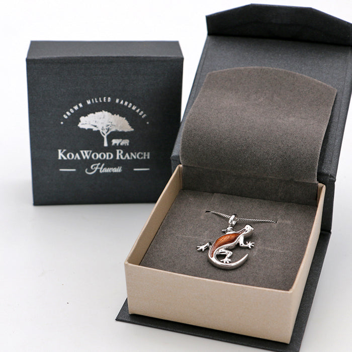 Gecko Sterling Silver Koa Inlay Pendant