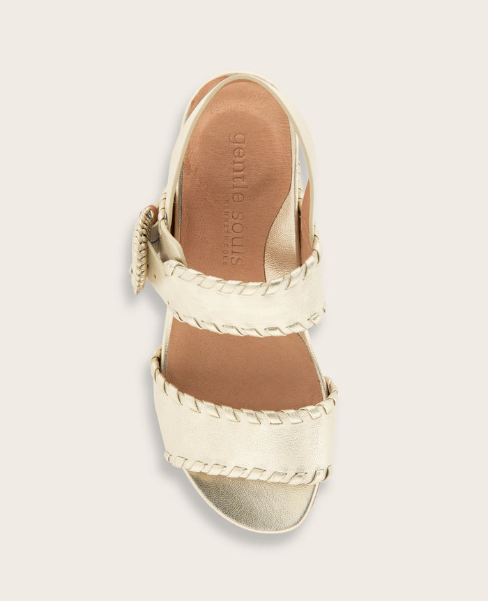 GENTLE SOULS - Gayle Metallic Two Band Whip Stitch Wedge Sandal