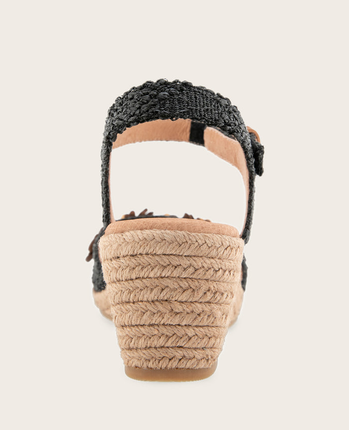 GENTLE SOULS - Gibson Raffia Floral Ankle Strap Wedge Sandal