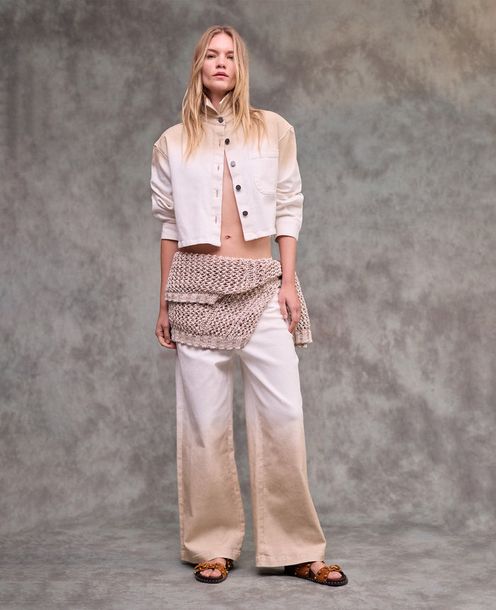 Gradient Oversized Cropped Shacket in Comfort Stretch Denim