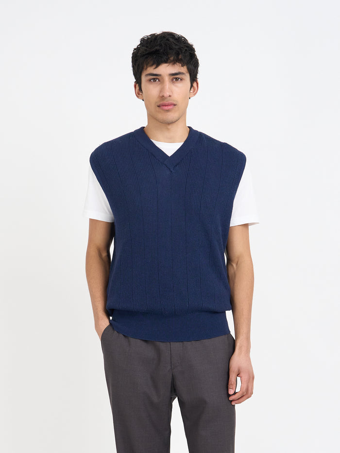 Graves V Neck Vest Overton Navy
