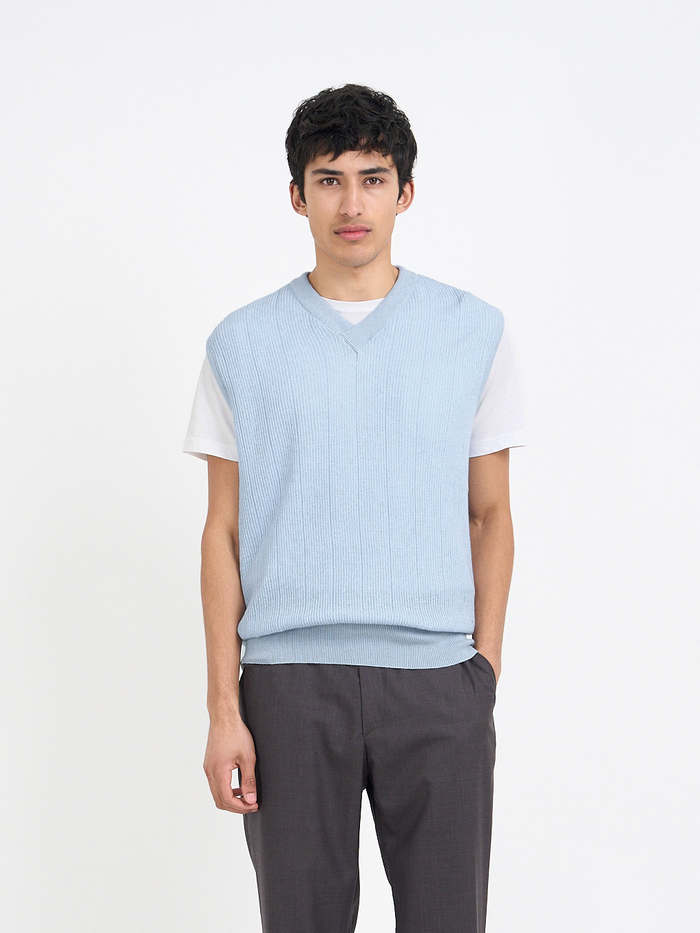 Graves V Neck Vest Overton Sky Blue