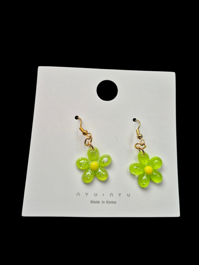 Green flower earrings