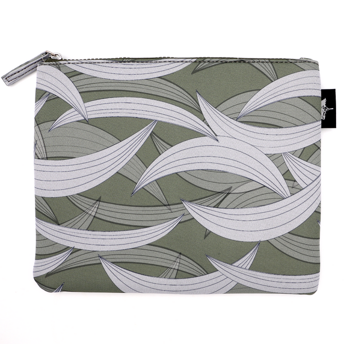 Green Koa Leaves Neoprene Pouch - Water Resistant - Front View