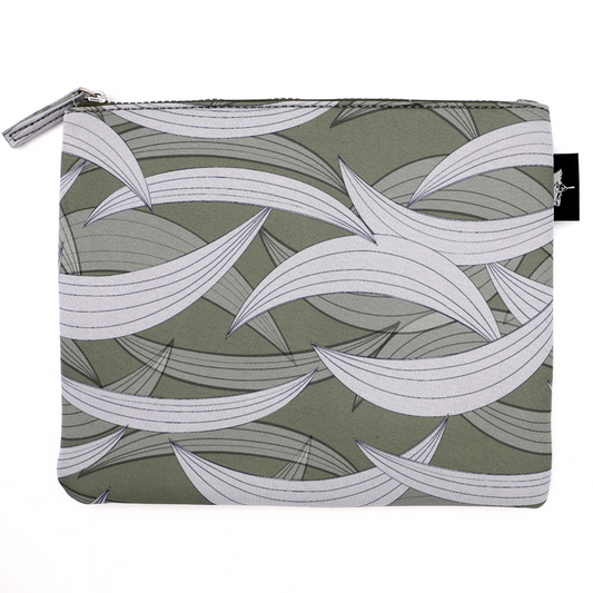 Green Koa Leaves Neoprene Pouch - Water Resistant - Front View